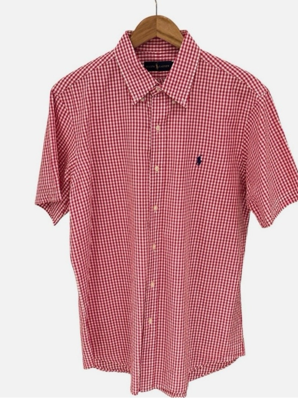 Ralph Lauren Pink & White Gingham Short-Sleeve Button-Down Shirt— LIKE NEW - Picture 2 of 2